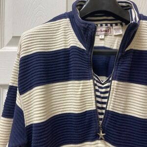 Vintage Bechamel Women's Medium Ribbed 1/2 Zip Navy & White Nautical Pullover